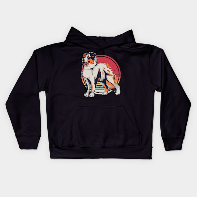 Australian Shepherd Dog Retro Vintage Kids Hoodie by Visual Vibes